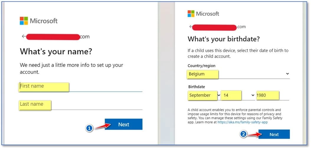 Step 6 — Add your name and date of birth to complete your Microsoft account setup