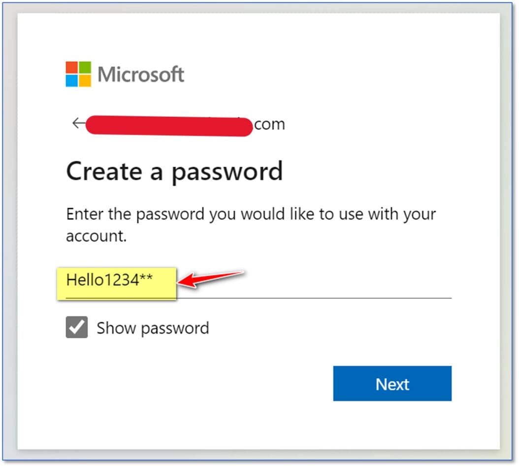 Step 4 — Create a strong password for your new Microsoft account