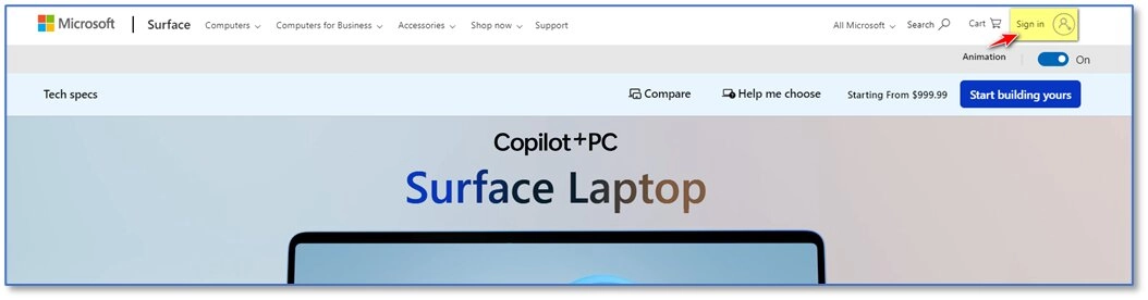 Step 1 — Go to Microsoft.com and click Sign in to start creating your Microsoft account