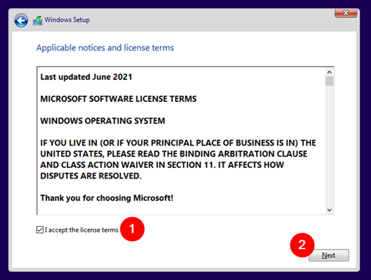 Windows 10 installation type selection