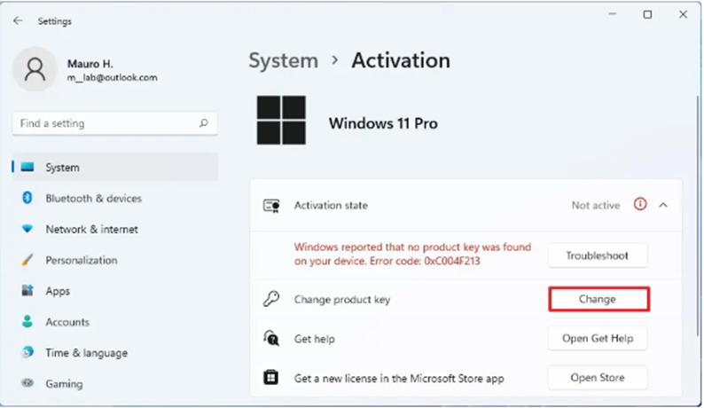 Windows 11 activation settings