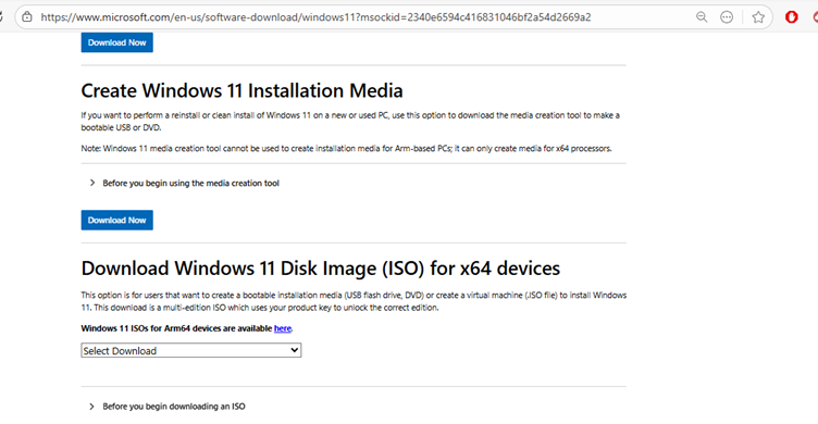Windows 11 download page