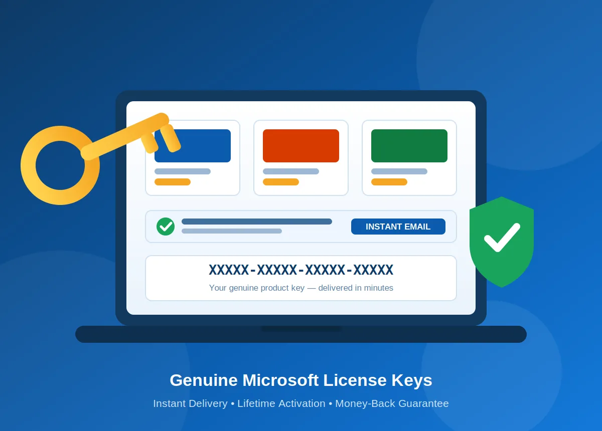Placeholder visual: genuine Microsoft license keys delivered by email