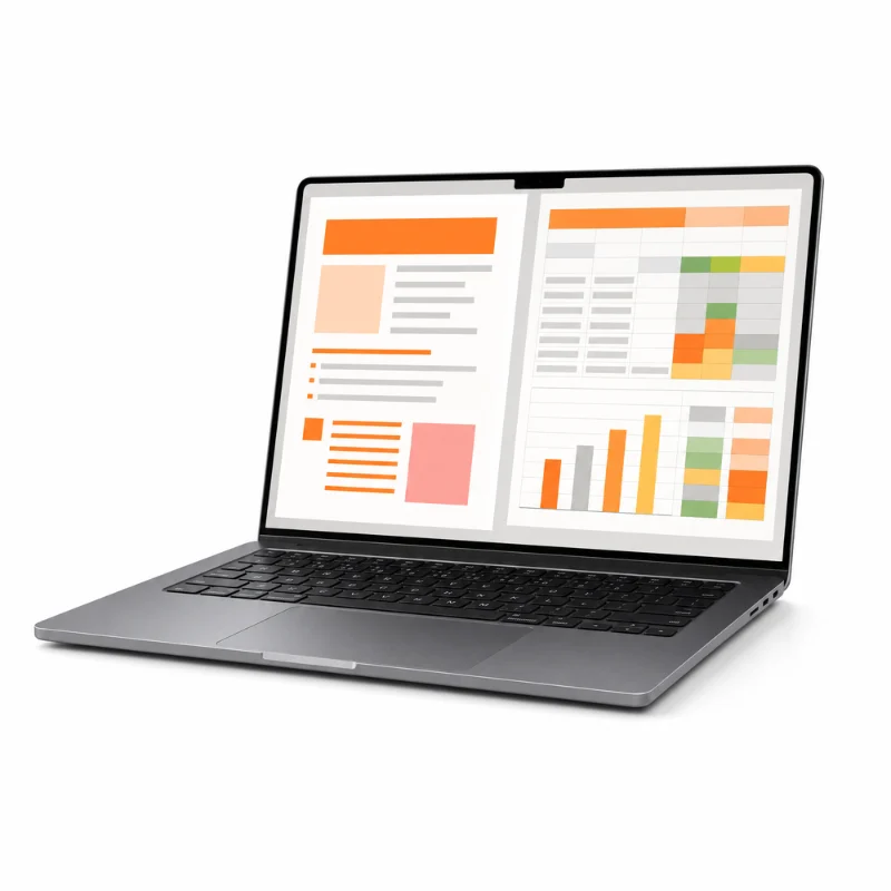 Laptop with an Office 2024 Professional Plus document and spreadsheet open